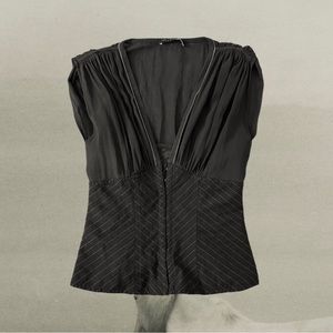 The Limited 2000s Goth Silk and Cotton Printed Layered Mesh Corset Style top L